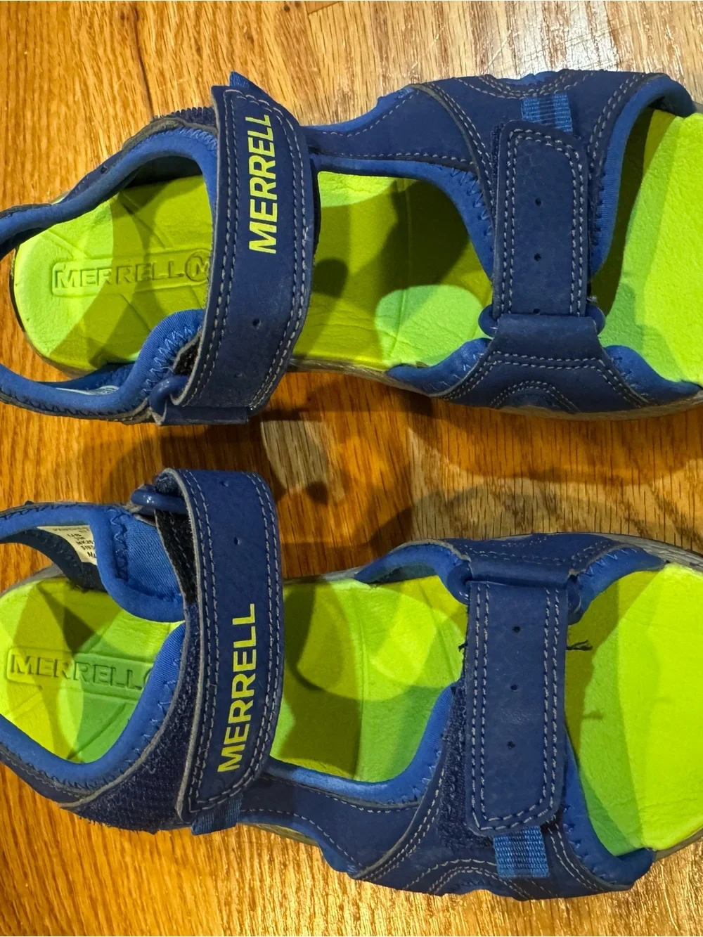 Merrell Kids Navy Blue and Lime Green Hook-and-Loop Sandals